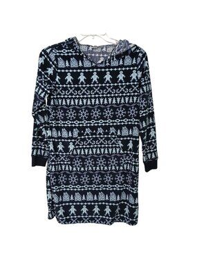 Sleep Chic Night Shirt Hoodie Fleece Pajama Dress Womans XS Pocket #L-78